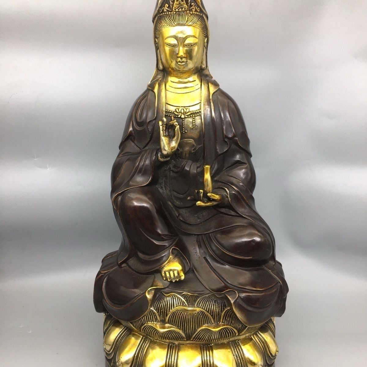 纯铜观音菩萨家用坐莲佛像供奉鎏金观世音南海客厅摆件10斤40厘高