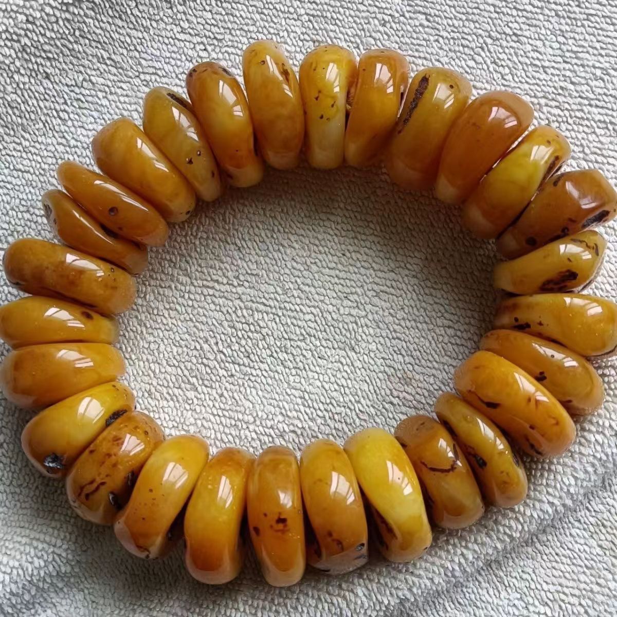 天然蜜蜡手串老蜜蜡饼子手链鸡油黄车轮珠隔片扁珠算盘珠单圈男女