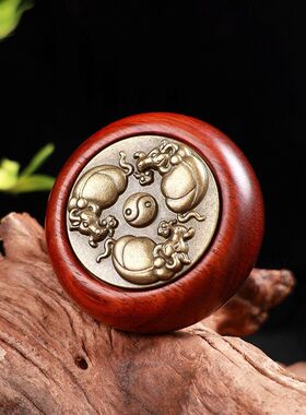 紫檀可转动牛转乾坤铜手把件扭转乾坤檀木随身转钱赚钱盘玩文玩