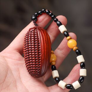 紫檀木雕玉米金玉满堂手把件盘玩物件汽车挂件手随身饰品