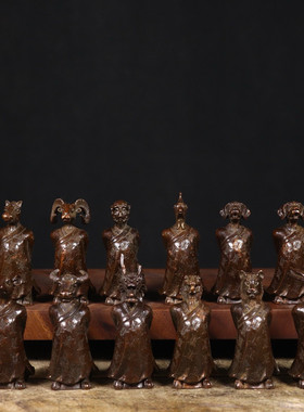 仿古铜十二生肖茶席茶宠摆件香道茶道高端装饰摆件日式铜摆件