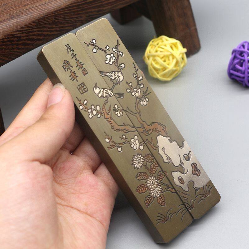 文房文房四宝用品复古黄铜镇尺书法小号镇纸精雕图压尺多款可选