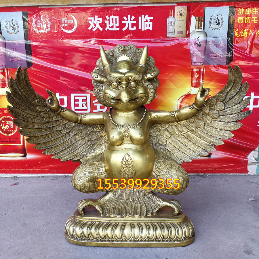 大号纯铜雷震子黄铜铸造大鹏金翅镇宅佛母神像风水铜器供奉摆件