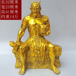 盘古神像纯铜摆件居家大号精工盘古开天地黄铜雕塑盘古大帝铜像