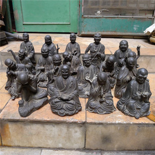 古董古玩热卖收藏老铁器铸铁十八罗汉形态各异品相好人物桌面摆件