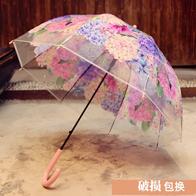 半自动雨伞女新款绣球花印长