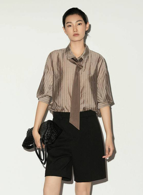 25年雪歌专柜正品XG春季咖色长袖衬衫XL121016B409-998