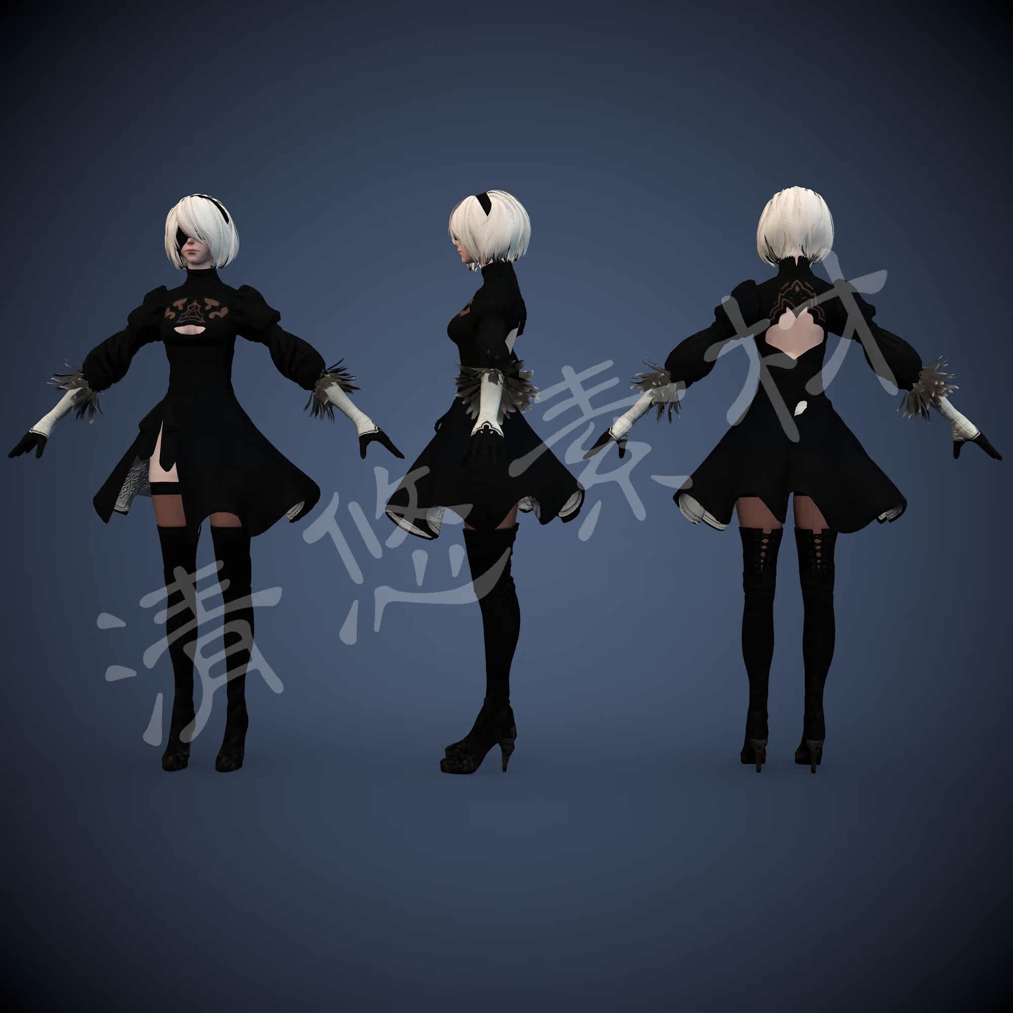 尼尔机械纪元2b型模型3dmax c4d mayafbx骨骼绑定带动画女人物217