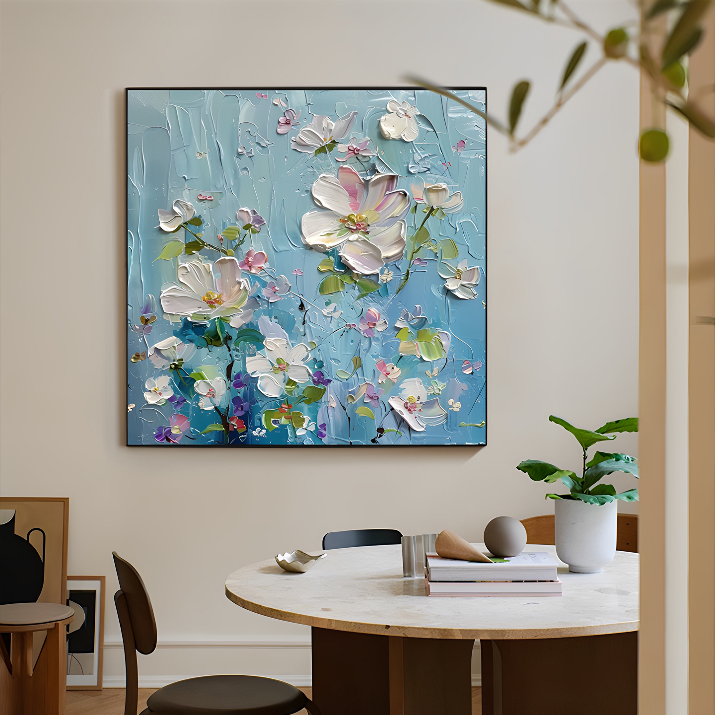 手绘花卉厚油立体油画《盛开》现代简约餐厅装饰画客厅卧室挂画图片