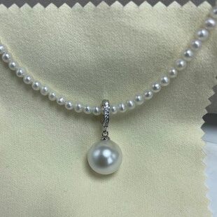 淡水珍珠粉单颗吊坠强光正圆形925纯银可挂项链挂坠简约女款