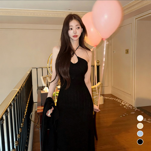 kindame纯欲挂脖针织连衣裙显瘦