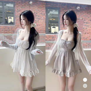 Soonne韩国抽绳系带少女风荷叶边吊带连衣裙女夏收腰SOONNE26SS30