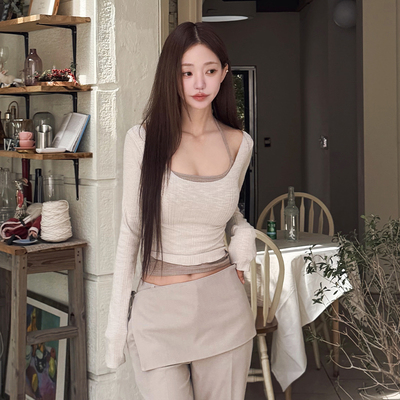 罗纹性感长袖T恤纯欲打底