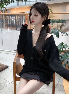 Soonne韩国温柔慵懒V领羊驼针织开衫软糯宽松女显瘦SOONNE26SS01