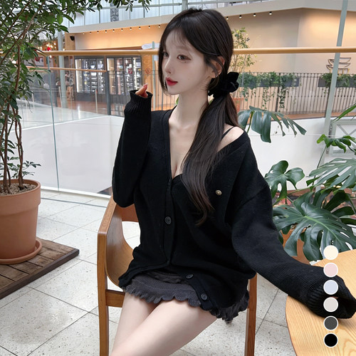 Soonne羊驼V领针织开衫女显瘦