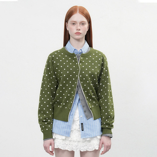 女长袖 拼色波点圆领针织开衫 穿搭WBE3L04511 idea日系经典 General