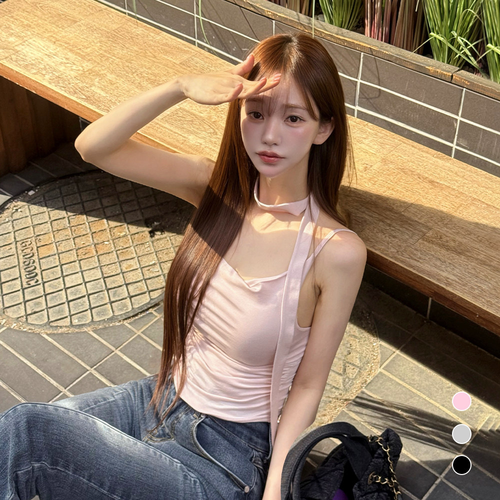 kindame韩国垂坠感吊带背心+飘带套装女夏性感修身显瘦TS26S0602