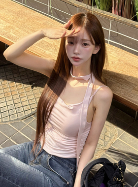 kindame韩国垂坠感吊带背心+飘带套装女夏性感修身显瘦TS26S0602