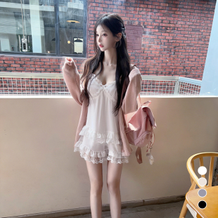 Soonne韩国蕾丝吊带连衣裙女性感性感雪纺蓬松背心SOONNE26SS02