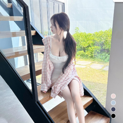 Soonne韩系慵懒格子长袖衬衫女