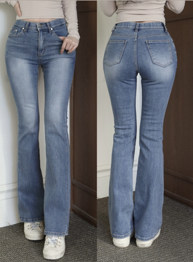 kindame美胯系列中高腰牛仔喇叭裤_颜色中蓝色DL24F2712