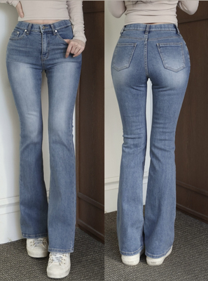 kindame美胯系列中高腰牛仔喇叭裤_颜色中蓝色DL24F2712