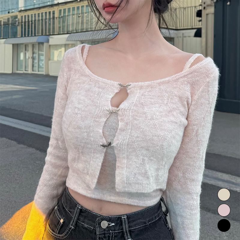 菱形绗缝针织外套吊带背心套装