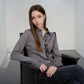 纹拼接假两件针织开衫 General idea学院风格 女翻领收腰WBE3L04530