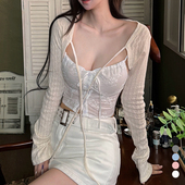 kindame韩国夏天超短性感清凉针织开衫 系带外套TS25M0640
