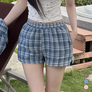 kindame韩国百搭休闲运动宽松撞色显腿格子短裤BS25S2602