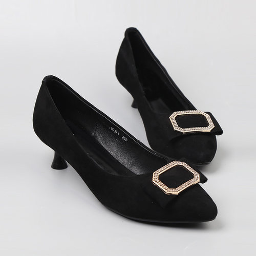 磨砂皮细跟浅口大码女鞋单鞋