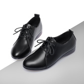 女鞋 41到43春秋新款 舒适平底单鞋 真皮加大码 系带软皮显脚小皮鞋