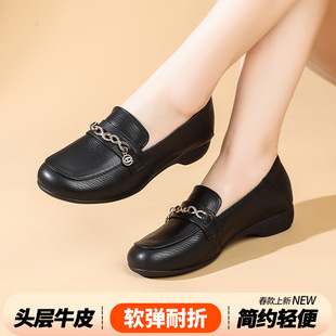 特大码女鞋41到43圆头粗跟单鞋2026新款春秋英伦风小皮鞋软底中跟