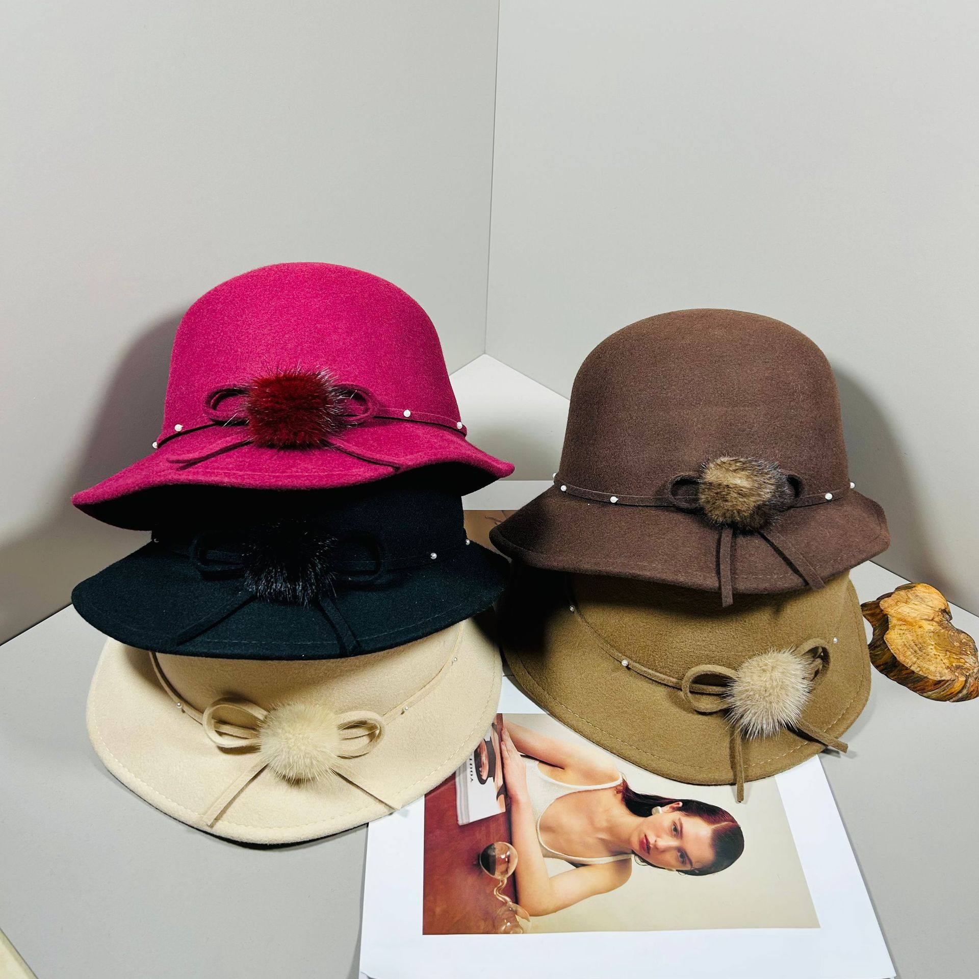 留洋大小姐！法式复古蝴蝶结羊毛礼帽女秋冬赫本圆顶澳毛保暖盆帽,服饰配件/皮带/帽子/围巾,帽子,淘宝优惠券,粉丝福利购,淘宝优惠卷