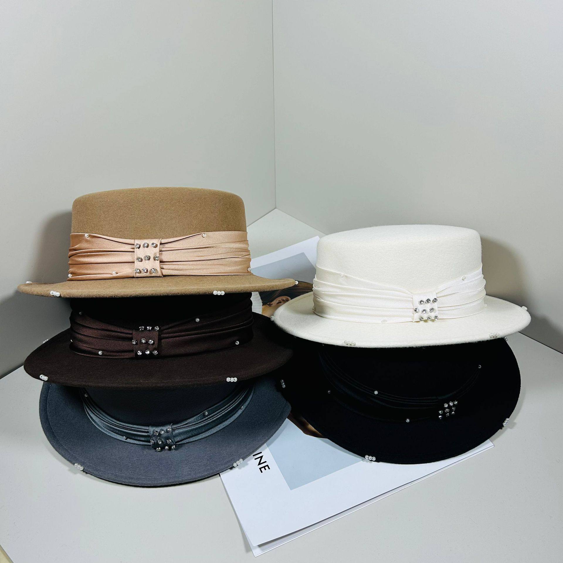 法式精品珍珠复古灯罩帽女秋冬季百搭休闲羊毛渔夫帽保暖潮搭盆帽,居家日用,披肩防护帽,淘宝优惠券,粉丝福利购,淘宝优惠卷