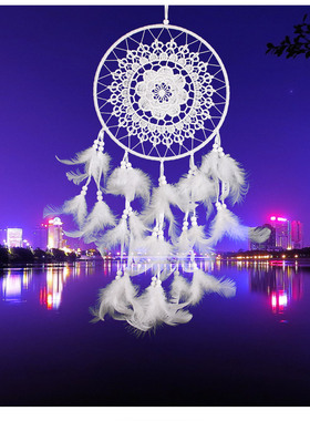 MS6003 新款白色羽毛捕梦网 家居羽毛工艺品挂饰 车载羽毛挂件