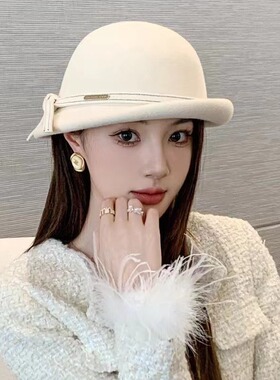 新款高品质秋冬女羊毛呢帽英伦小礼帽韩版明星同款时尚优雅贝雷帽