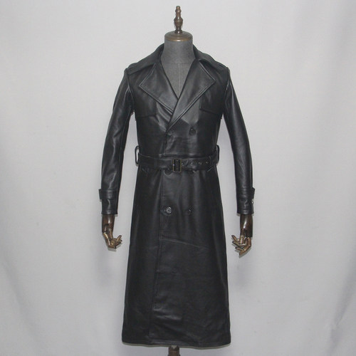 男士牛皮真皮皮衣修身长款风衣