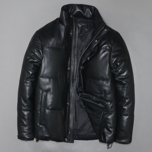 男女立领真皮羽绒防寒服头层绵羊真皮皮衣修身 青年廓形简约保暖莫