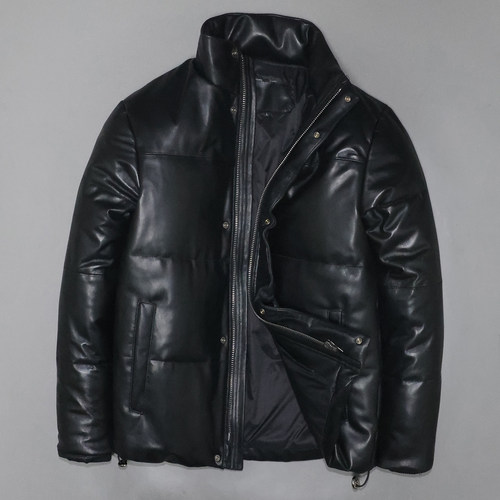 男女头层绵羊立领真皮羽绒防寒服