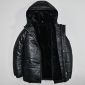 加厚毛绒头层牛皮真皮皮衣男修身 连帽休闲商务冬防寒面包服外套画