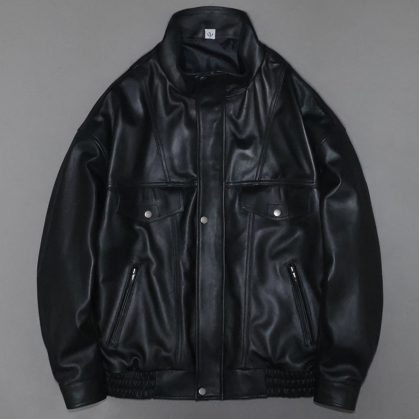 男女同款头层绵羊立领宽松真皮衣