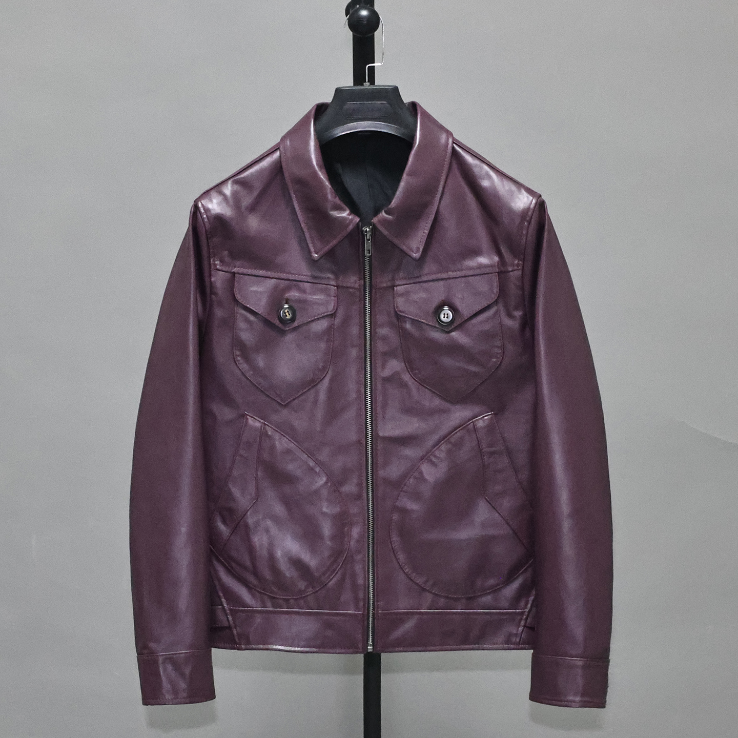 头层绵羊真皮皮衣男修身夹克呼