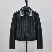 头层绵羊真皮皮衣女微廓宽松短款 显瘦青年翻领简约休闲外套上 修身