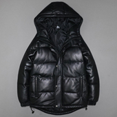 男女真皮羽绒防寒服头层绵羊皮衣连帽青年休闲冬季 加厚保暖外套左