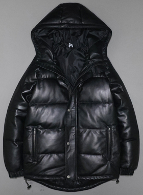 男女真皮羽绒防寒服头层绵羊皮衣连帽青年休闲冬季加厚保暖外套左