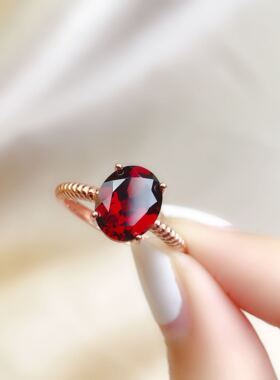 日韩天然红色水晶宝石戒指石榴石