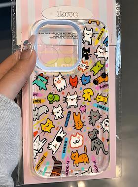 炸开涂鸦猫咪适用苹果17/16pro手机壳华为pura70/p50女mate60红米note11女OPPOreno13/9/8小米14/vivos12/s15