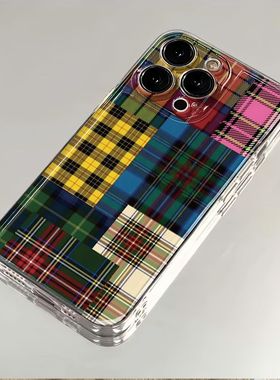 多彩格子适用苹果16/15pro手机壳超薄华为mate60软壳p50荣耀100红米note11/9女OPPOreno13小米14/vivos12/s10