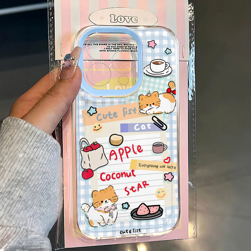 蓝格便签猫咪适用苹果17/16pro手机壳华为pura70/p50套mate60红米note11女OPPOreno13/9/8小米14/vivos12/s15